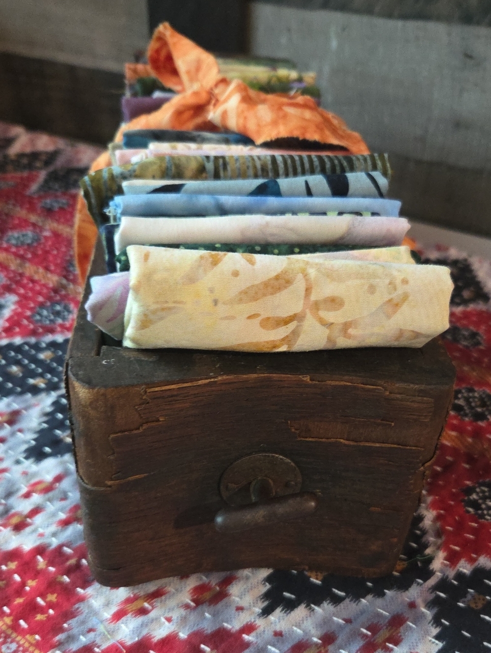 Antique Sewing Drawer Full Batik Fabric
